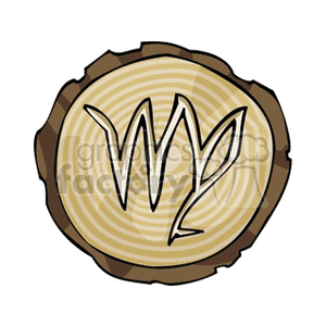Clipart image of the Virgo star sign symbol carved into a wooden log slice.
