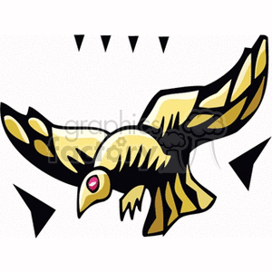 Clipart image depicting a stylized golden bird in flight with geometric shapes surrounding it, representing symbols often associated with astrology and horoscopes.
