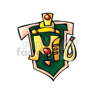 Clipart image of a green and yellow abstract emblem resembling a horoscope or star sign symbol.
