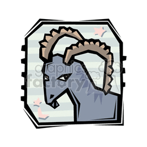 Clipart image of a stylized Aries zodiac sign, represented by a goat with large, curved horns.