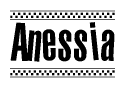 The image contains the text Anessia in a bold, stylized font, with a checkered flag pattern bordering the top and bottom of the text.