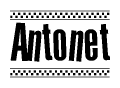 The image contains the text Antonet in a bold, stylized font, with a checkered flag pattern bordering the top and bottom of the text.