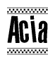 The image contains the text Acia in a bold, stylized font, with a checkered flag pattern bordering the top and bottom of the text.