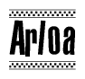 The image contains the text Arloa in a bold, stylized font, with a checkered flag pattern bordering the top and bottom of the text.