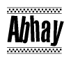 The clipart image displays the text Abhay in a bold, stylized font. It is enclosed in a rectangular border with a checkerboard pattern running below and above the text, similar to a finish line in racing. 