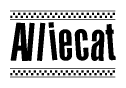 The image contains the text Alliecat in a bold, stylized font, with a checkered flag pattern bordering the top and bottom of the text.