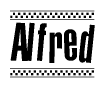 Alfred Bold Text with Racing Checkerboard Pattern Border