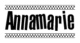 The image contains the text Annamarie in a bold, stylized font, with a checkered flag pattern bordering the top and bottom of the text.