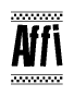 The image contains the text Affi in a bold, stylized font, with a checkered flag pattern bordering the top and bottom of the text.