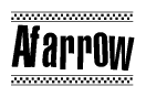The image is a black and white clipart of the text Afarrow in a bold, italicized font. The text is bordered by a dotted line on the top and bottom, and there are checkered flags positioned at both ends of the text, usually associated with racing or finishing lines.
