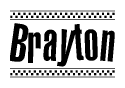 The clipart image displays the text Brayton in a bold, stylized font. It is enclosed in a rectangular border with a checkerboard pattern running below and above the text, similar to a finish line in racing. 
