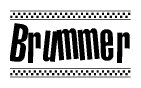 The clipart image displays the text Brummer in a bold, stylized font. It is enclosed in a rectangular border with a checkerboard pattern running below and above the text, similar to a finish line in racing. 