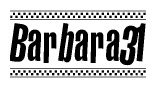 The clipart image displays the text Barbara31 in a bold, stylized font. It is enclosed in a rectangular border with a checkerboard pattern running below and above the text, similar to a finish line in racing. 