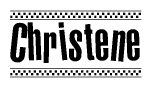 The clipart image displays the text Christene in a bold, stylized font. It is enclosed in a rectangular border with a checkerboard pattern running below and above the text, similar to a finish line in racing. 