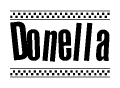 The clipart image displays the text Donella in a bold, stylized font. It is enclosed in a rectangular border with a checkerboard pattern running below and above the text, similar to a finish line in racing. 