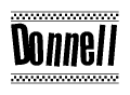 The image contains the text Donnell in a bold, stylized font, with a checkered flag pattern bordering the top and bottom of the text.
