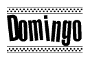 The image contains the text Domingo in a bold, stylized font, with a checkered flag pattern bordering the top and bottom of the text.