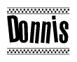 The image contains the text Donnis in a bold, stylized font, with a checkered flag pattern bordering the top and bottom of the text.