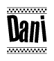 The image contains the text Dani in a bold, stylized font, with a checkered flag pattern bordering the top and bottom of the text.