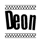 Deon Bold Text with Racing Checkerboard Pattern Border