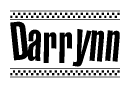 The image contains the text Darrynn in a bold, stylized font, with a checkered flag pattern bordering the top and bottom of the text.