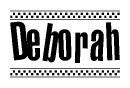 The clipart image displays the text Deborah in a bold, stylized font. It is enclosed in a rectangular border with a checkerboard pattern running below and above the text, similar to a finish line in racing. 
