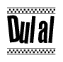 The image contains the text Dulal in a bold, stylized font, with a checkered flag pattern bordering the top and bottom of the text.