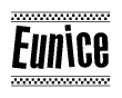The clipart image displays the text Eunice in a bold, stylized font. It is enclosed in a rectangular border with a checkerboard pattern running below and above the text, similar to a finish line in racing. 
