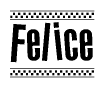 The clipart image displays the text Felice in a bold, stylized font. It is enclosed in a rectangular border with a checkerboard pattern running below and above the text, similar to a finish line in racing. 