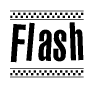The image is a black and white clipart of the text Flash in a bold, italicized font. The text is bordered by a dotted line on the top and bottom, and there are checkered flags positioned at both ends of the text, usually associated with racing or finishing lines.