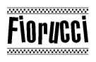 The image contains the text Fiorucci in a bold, stylized font, with a checkered flag pattern bordering the top and bottom of the text.