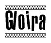 The clipart image displays the text Gloira in a bold, stylized font. It is enclosed in a rectangular border with a checkerboard pattern running below and above the text, similar to a finish line in racing. 