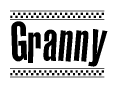 The image contains the text Granny in a bold, stylized font, with a checkered flag pattern bordering the top and bottom of the text.