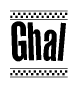 The clipart image displays the text Ghal in a bold, stylized font. It is enclosed in a rectangular border with a checkerboard pattern running below and above the text, similar to a finish line in racing. 
