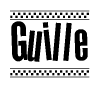The image contains the text Guille in a bold, stylized font, with a checkered flag pattern bordering the top and bottom of the text.