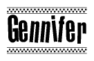 The clipart image displays the text Gennifer in a bold, stylized font. It is enclosed in a rectangular border with a checkerboard pattern running below and above the text, similar to a finish line in racing. 