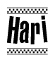 The image contains the text Hari in a bold, stylized font, with a checkered flag pattern bordering the top and bottom of the text.