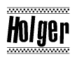 The clipart image displays the text Holger in a bold, stylized font. It is enclosed in a rectangular border with a checkerboard pattern running below and above the text, similar to a finish line in racing. 