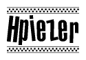 The clipart image displays the text Hpiezer in a bold, stylized font. It is enclosed in a rectangular border with a checkerboard pattern running below and above the text, similar to a finish line in racing. 