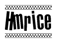 The image contains the text Hmrice in a bold, stylized font, with a checkered flag pattern bordering the top and bottom of the text.