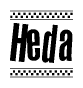 The clipart image displays the text Heda in a bold, stylized font. It is enclosed in a rectangular border with a checkerboard pattern running below and above the text, similar to a finish line in racing. 