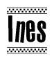 The clipart image displays the text Ines in a bold, stylized font. It is enclosed in a rectangular border with a checkerboard pattern running below and above the text, similar to a finish line in racing. 