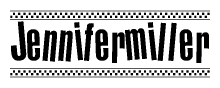The clipart image displays the text Jennifermiller in a bold, stylized font. It is enclosed in a rectangular border with a checkerboard pattern running below and above the text, similar to a finish line in racing. 