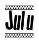 The image contains the text Julu in a bold, stylized font, with a checkered flag pattern bordering the top and bottom of the text.
