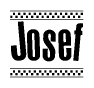 The image contains the text Josef in a bold, stylized font, with a checkered flag pattern bordering the top and bottom of the text.