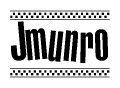 The clipart image displays the text Jmunro in a bold, stylized font. It is enclosed in a rectangular border with a checkerboard pattern running below and above the text, similar to a finish line in racing. 