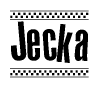 The clipart image displays the text Jecka in a bold, stylized font. It is enclosed in a rectangular border with a checkerboard pattern running below and above the text, similar to a finish line in racing. 