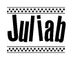 The image contains the text Juliab in a bold, stylized font, with a checkered flag pattern bordering the top and bottom of the text.