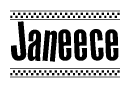 The image contains the text Janeece in a bold, stylized font, with a checkered flag pattern bordering the top and bottom of the text.