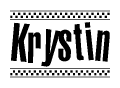 The image contains the text Krystin in a bold, stylized font, with a checkered flag pattern bordering the top and bottom of the text.